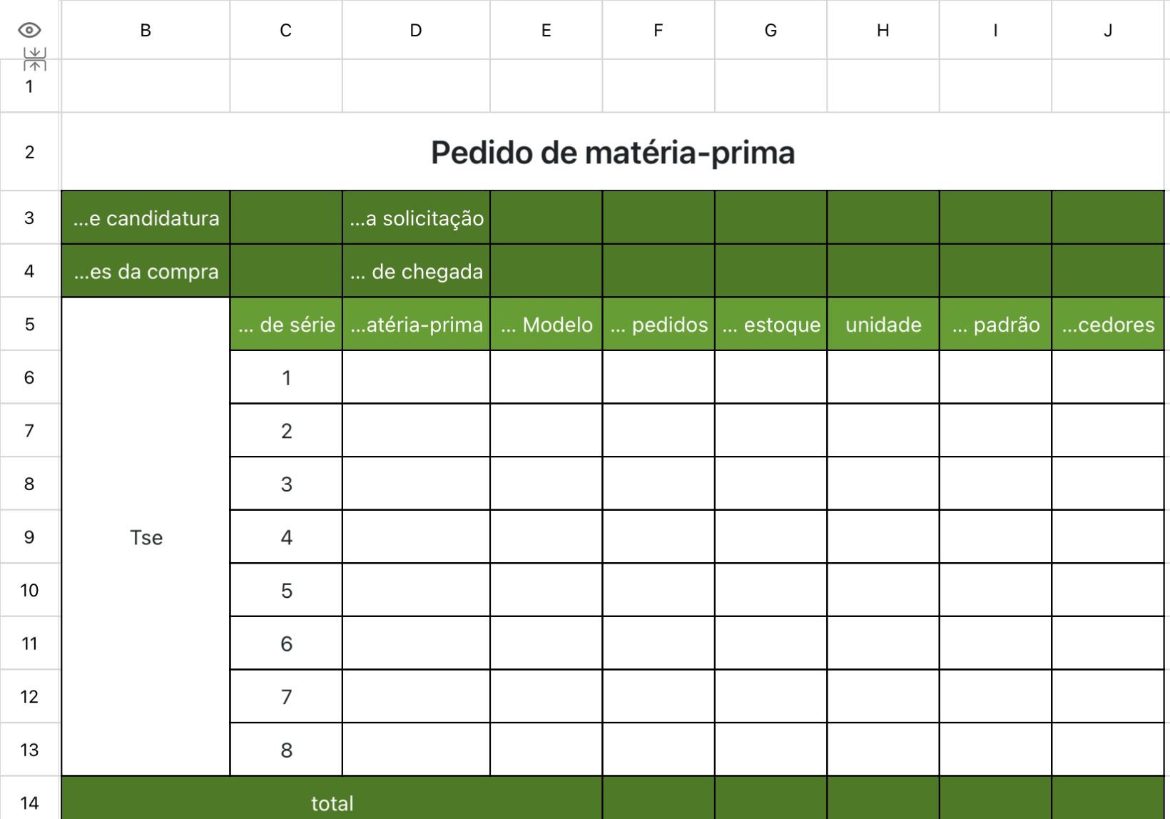 Pedido de matéria-prima